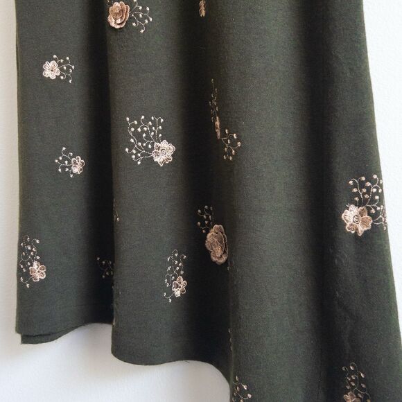 Forest Green Asymmetrical Knit Dress Gold Floral Embroidery Size M/L Fairycore - Picture 5 of 11